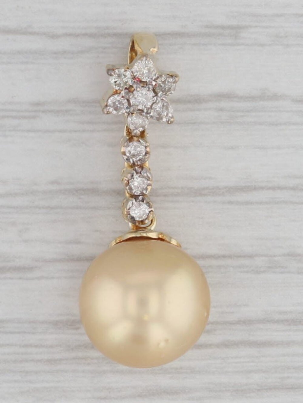 0.22ctw Diamond Cultured Golden Pearl Pendant 14k Yellow Gold Journey Drop